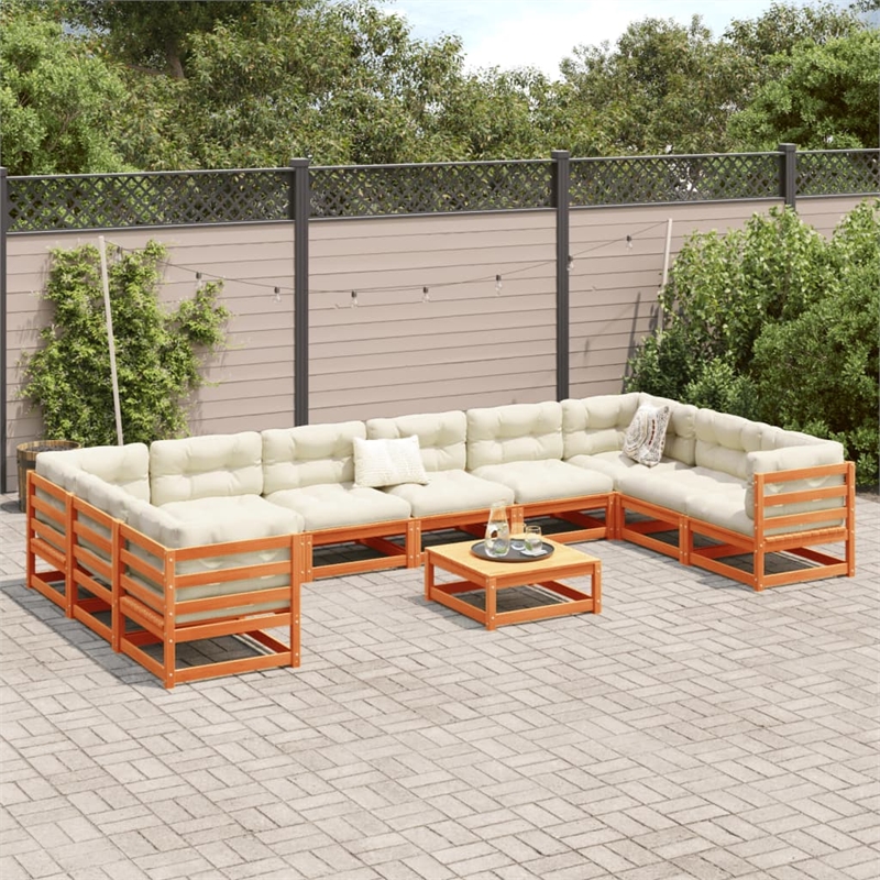 vidaXL 11 Piece Wood Large Sofa Set in Brown