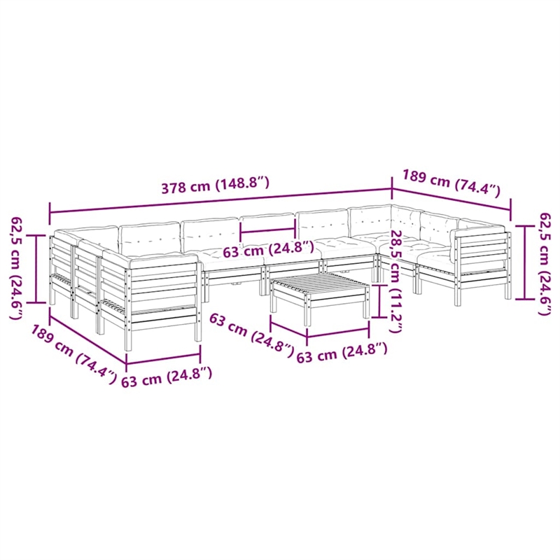 vidaXL 11 Piece Wood Sofa Set in Brown/Cream