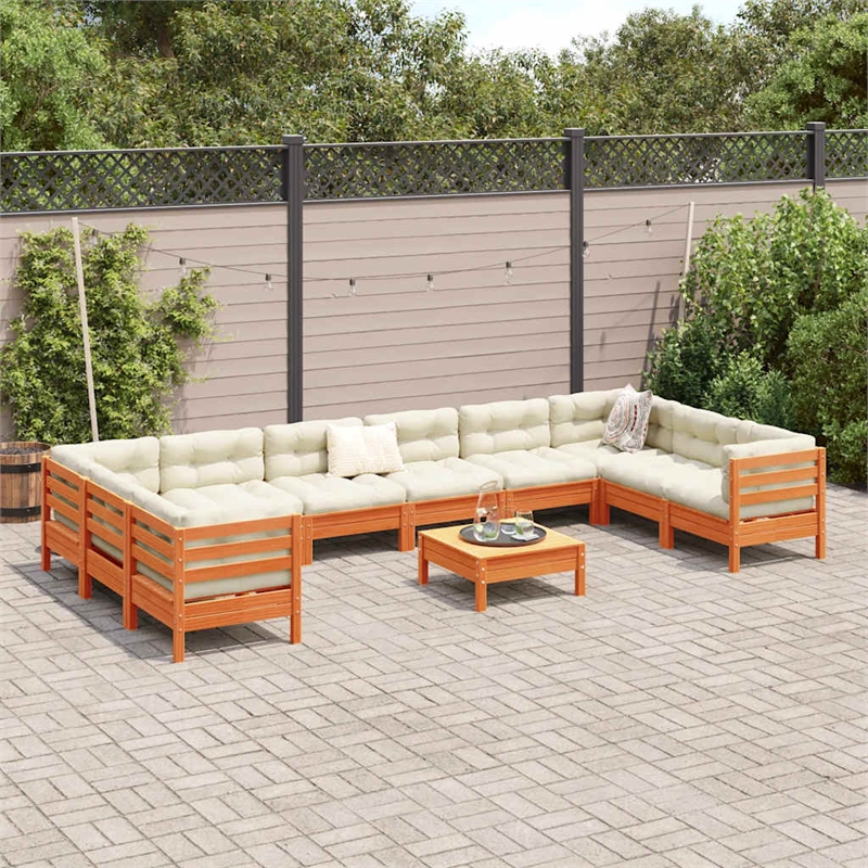 vidaXL 11 Piece Wood Sofa Set in Brown/Cream