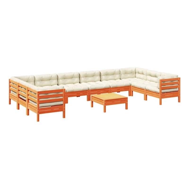 vidaXL 11 Piece Wood Sofa Set in Brown/Cream