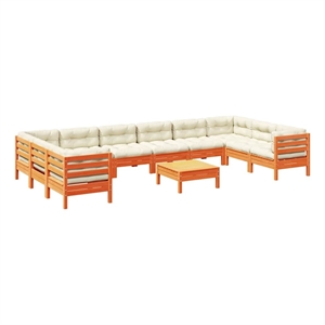 vidaXL 11 Piece Wood Sofa Set in Brown/Cream