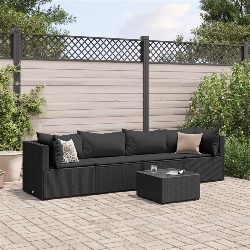 vidaXL 5 Piece Poly Rattan Small Lounge Set in Black