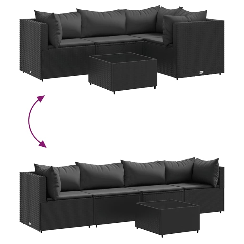 vidaXL 5 Piece Poly Rattan Small Lounge Set in Black