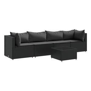vidaXL 5 Piece Poly Rattan Small Lounge Set in Black