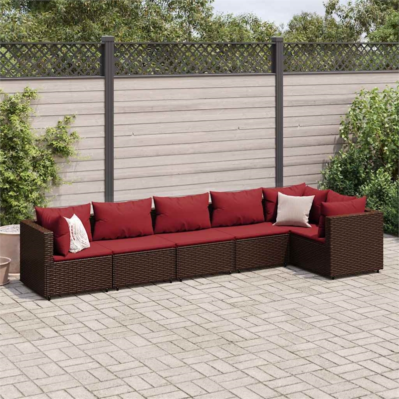 vidaXL 6 Piece Poly Rattan Lounge Set in Red/Brown