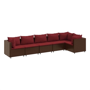 vidaXL 6 Piece Poly Rattan Lounge Set in Red/Brown