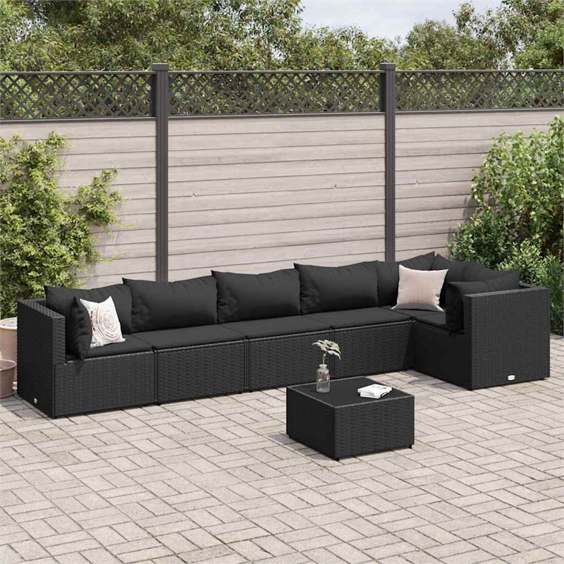 vidaXL 7 Piece Poly Rattan Lounge Set in Black