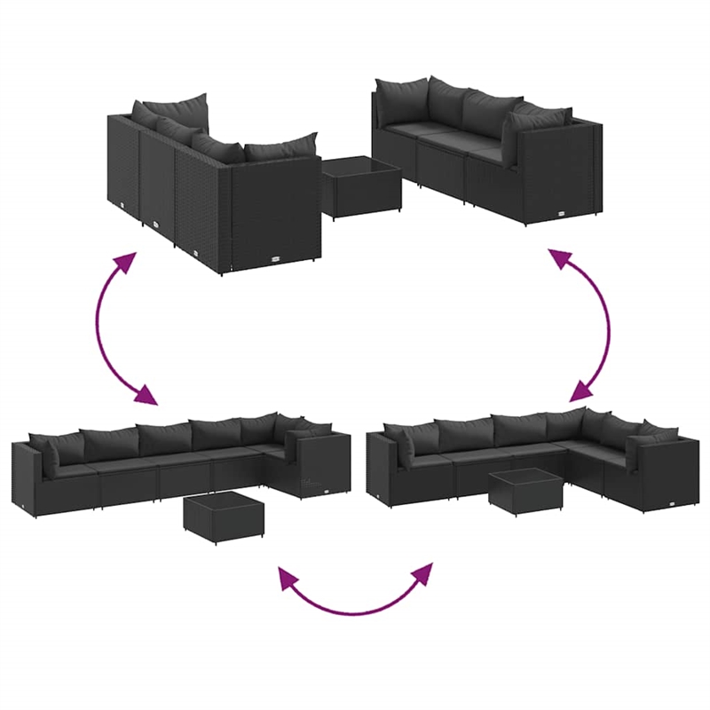 vidaXL 7 Piece Poly Rattan Lounge Set in Black