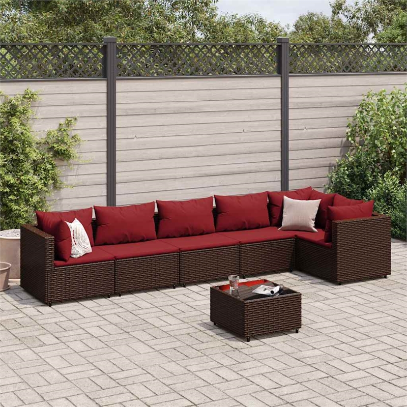 vidaXL 7 Piece Steel Lounge Set in Red/Brown
