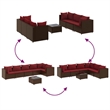 vidaXL 7 Piece Steel Lounge Set in Red/Brown