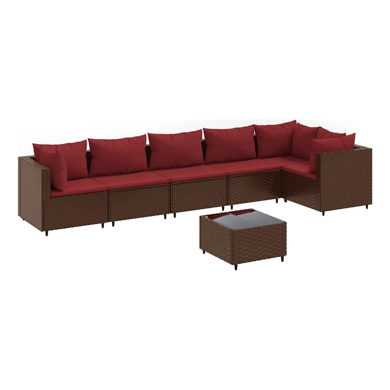 vidaXL 7 Piece Steel Lounge Set in Red/Brown
