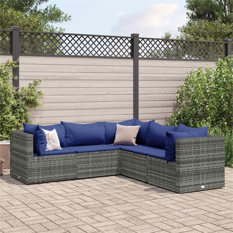 vidaXL 5 Piece Poly Rattan Lounge Set in Gray