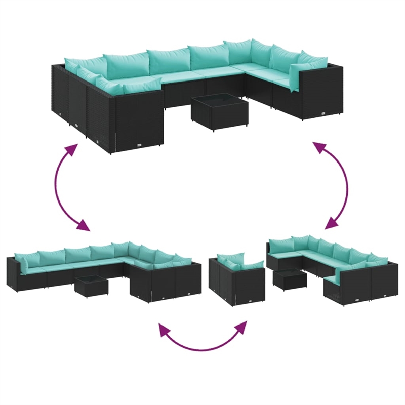 vidaXL 10 Piece Steel Patio Sofa Set in Black