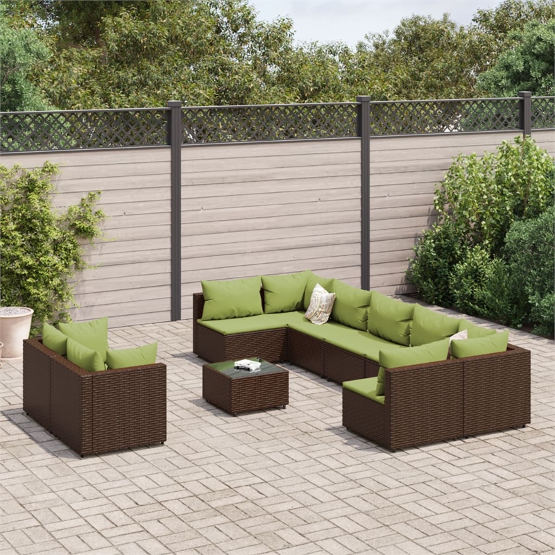 vidaXL 10 Piece Steel Patio Sofa Set in Green/Brown