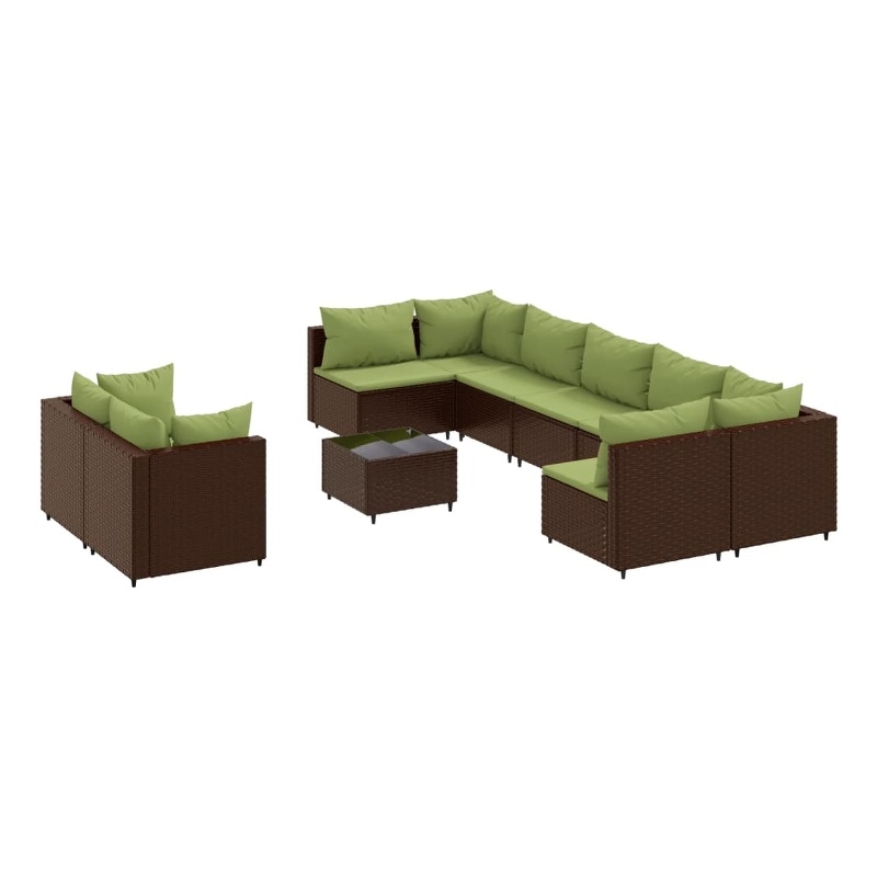 vidaXL 10 Piece Steel Patio Sofa Set in Green/Brown