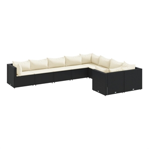 vidaXL 9 Piece Poly Rattan Patio Sofa Set in Black/White/Cream