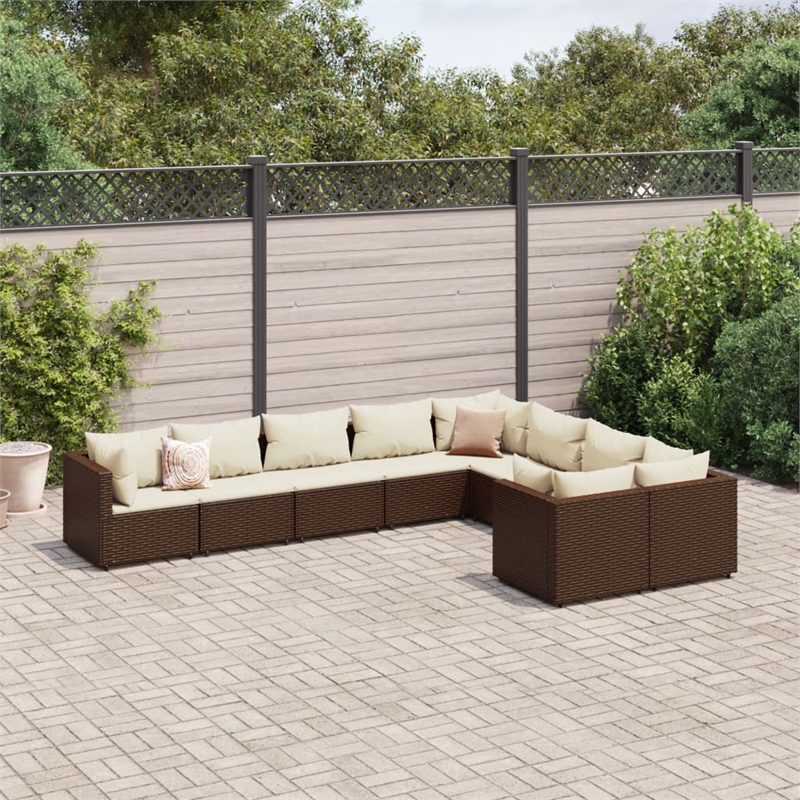 vidaXL 9 Piece Steel Patio Sofa Set in White/Brown/Cream