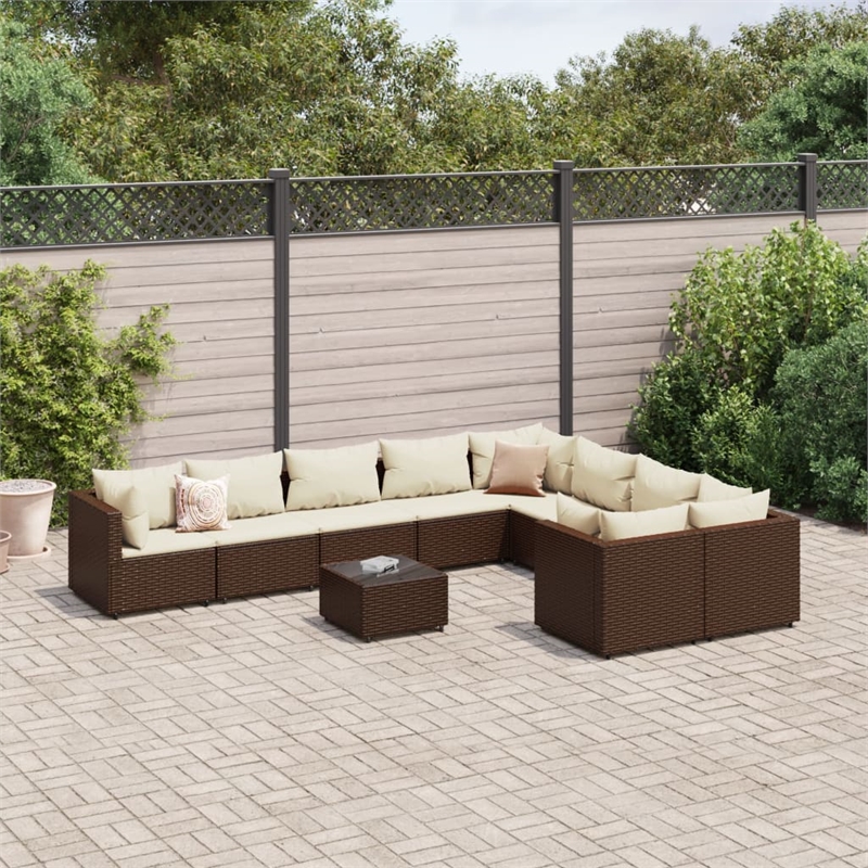 vidaXL 10 Piece Steel Patio Sofa Set in Brown