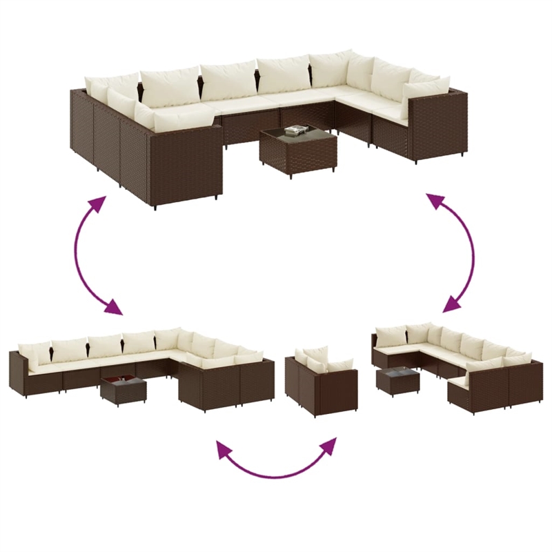 vidaXL 10 Piece Steel Patio Sofa Set in Brown