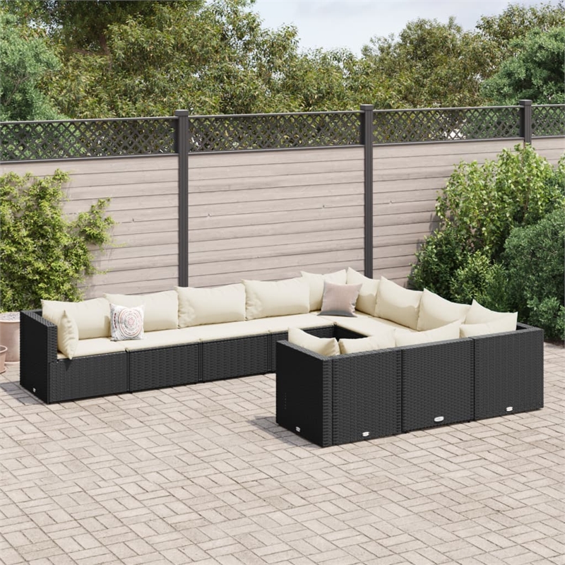 vidaXL 10 Piece Patio Sofa Set in Black/White/Cream