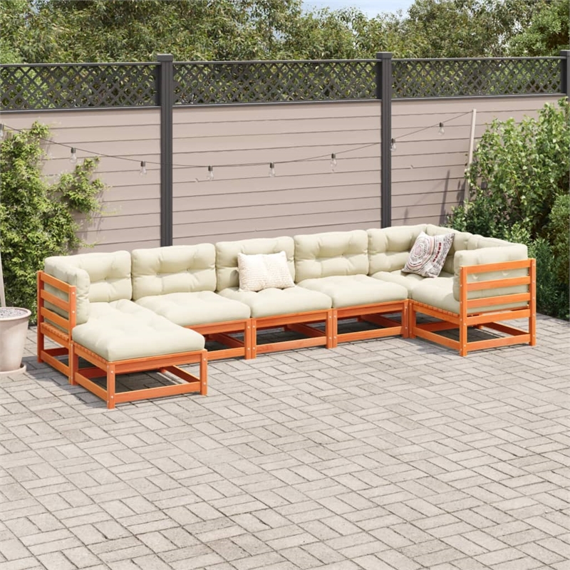 vidaXL 7 Piece Wood Large Sofa Set in Brown