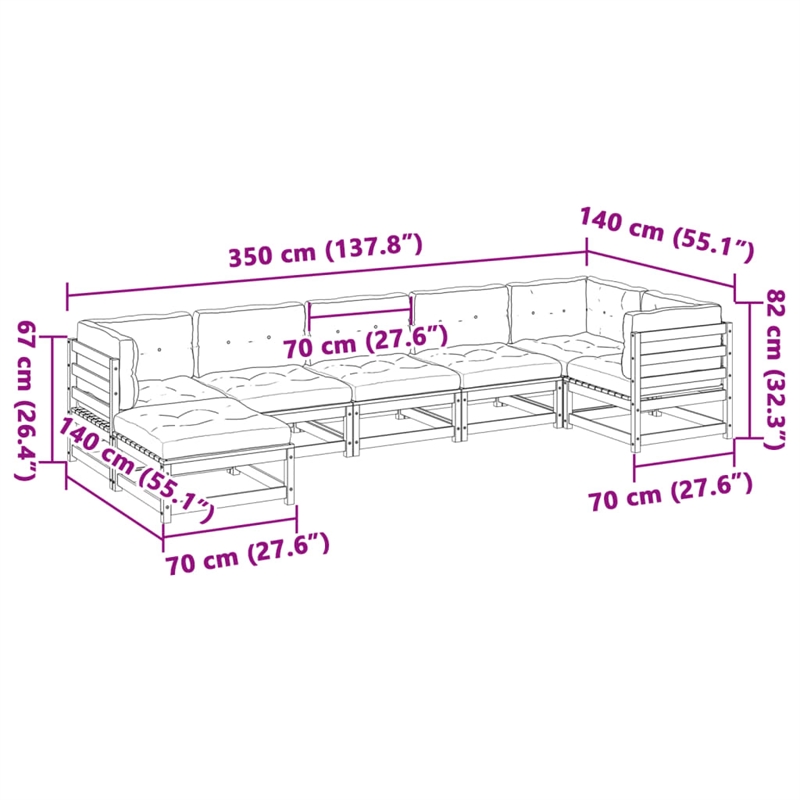 vidaXL 7 Piece Wood Sofa Set in Brown/Cream