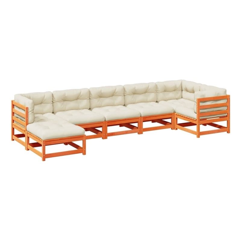 vidaXL 7 Piece Wood Sofa Set in Brown/Cream