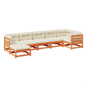 vidaXL 7 Piece Wood Sofa Set in Brown/Cream