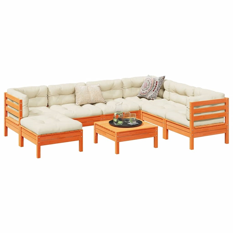 vidaXL 8 Piece Wood Small Sofa Set in Brown/Cream