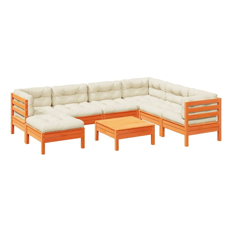 vidaXL 8 Piece Wood Small Sofa Set in Brown/Cream