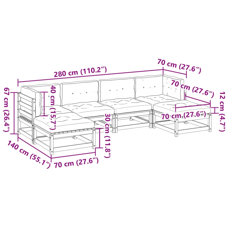 vidaXL 6 Piece Wood Small Sofa Set in Brown/Cream