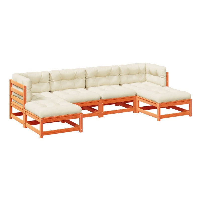vidaXL 6 Piece Wood Small Sofa Set in Brown/Cream