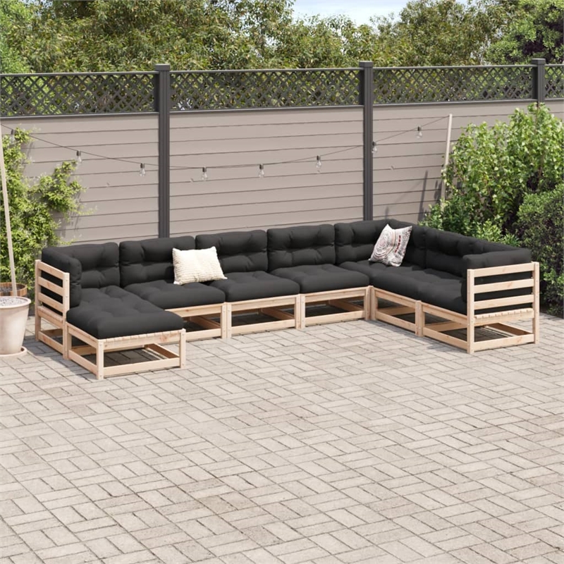 vidaXL 8 Piece Wood Large Sofa Set in Natural