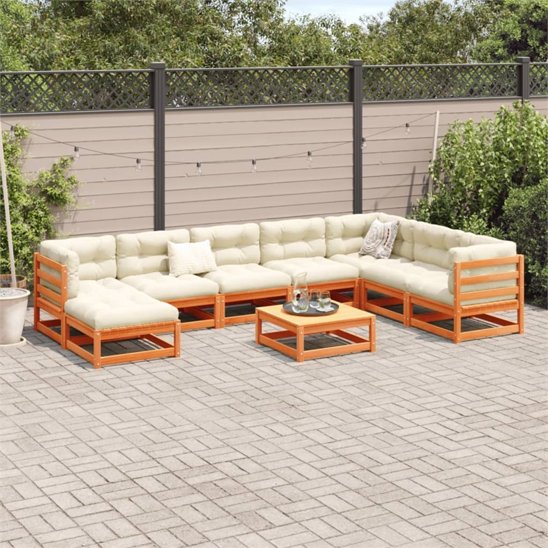vidaXL 9 Piece Wood Sofa Set in Brown