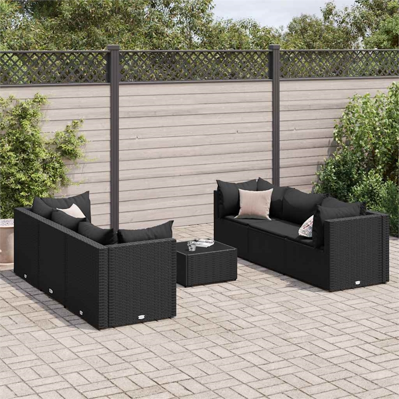 vidaXL 7 Piece Poly Rattan Lounge Set in Black