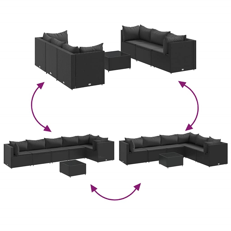 vidaXL 7 Piece Poly Rattan Lounge Set in Black