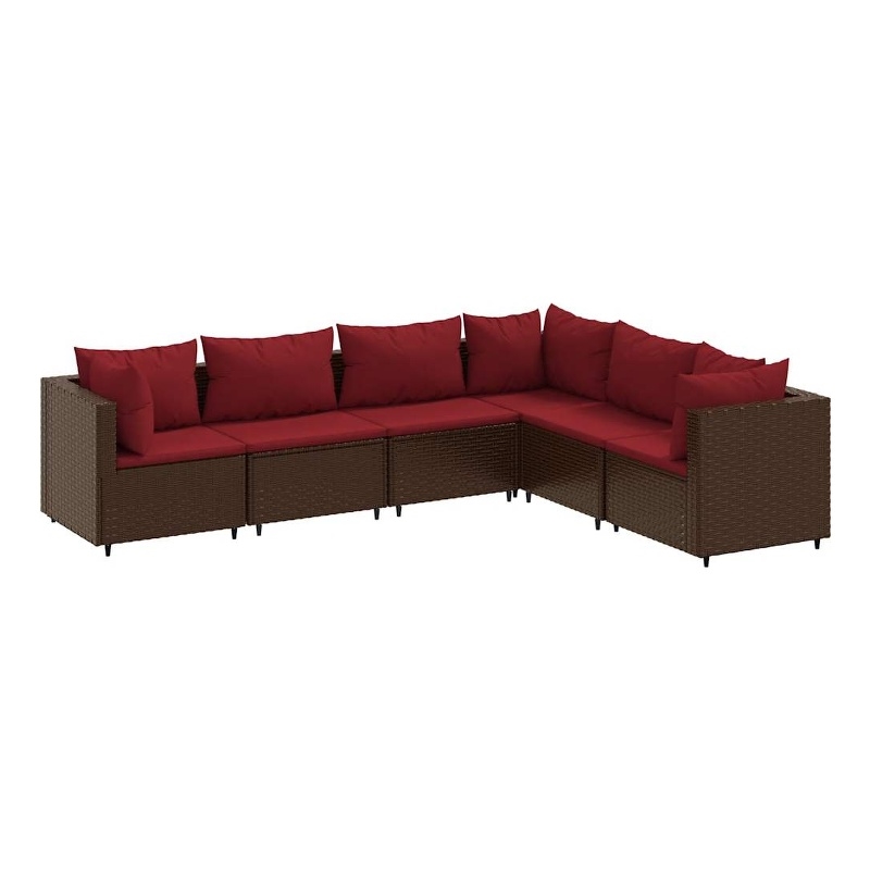 vidaXL 6 Piece Poly Rattan Small Lounge Set in Red/Brown