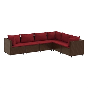 vidaXL 6 Piece Poly Rattan Small Lounge Set in Red/Brown