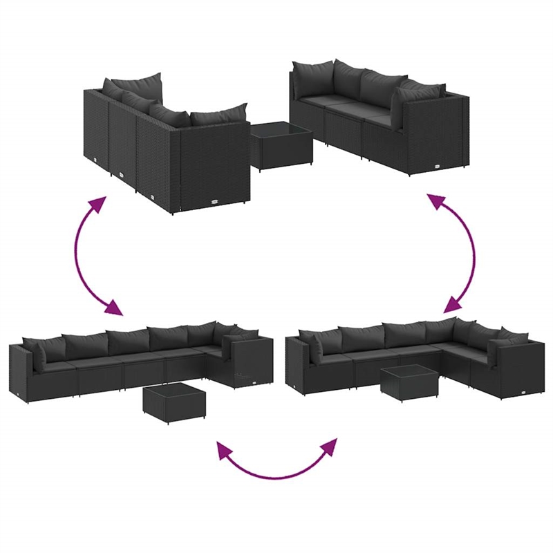 vidaXL 7 Piece Poly Rattan Lounge Set in Black