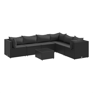 vidaXL 7 Piece Poly Rattan Lounge Set in Black
