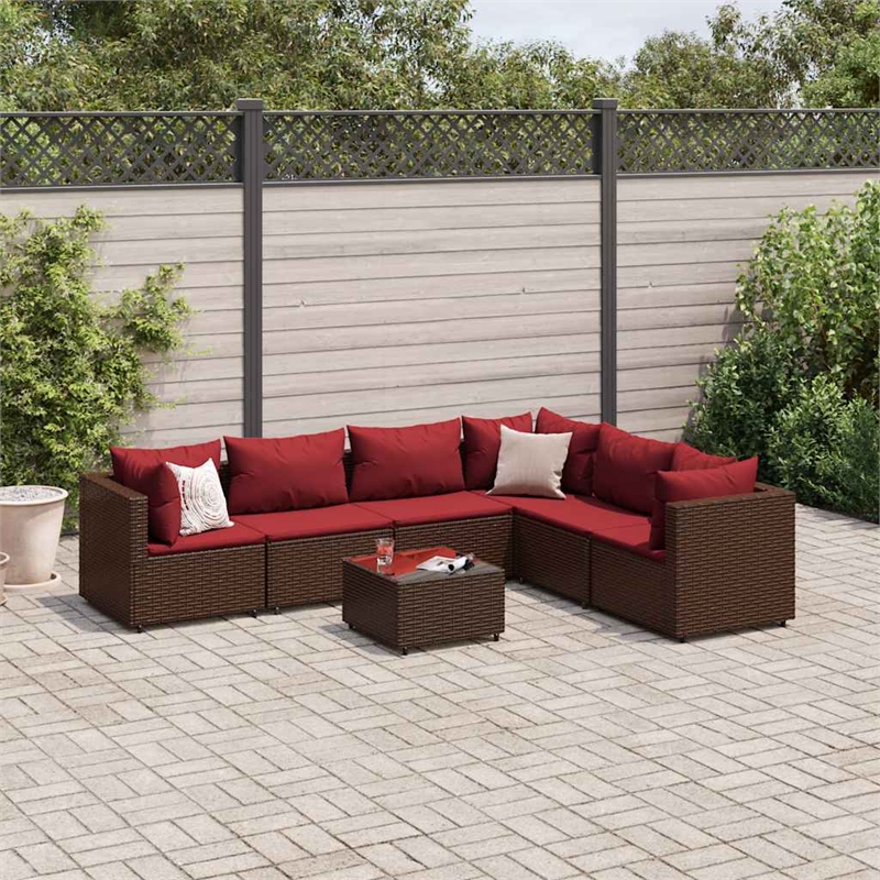 vidaXL 7 Piece Poly Rattan Small Lounge Set in Red/Brown