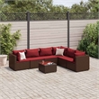 vidaXL 7 Piece Poly Rattan Small Lounge Set in Red/Brown