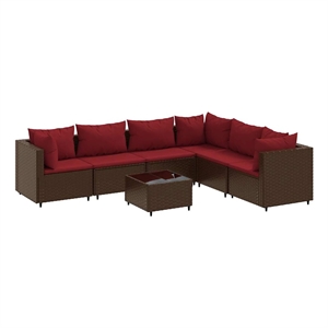 vidaXL 7 Piece Poly Rattan Small Lounge Set in Red/Brown