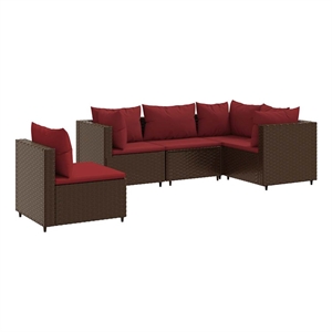 vidaXL 5 Piece Poly Rattan Lounge Set in Brown