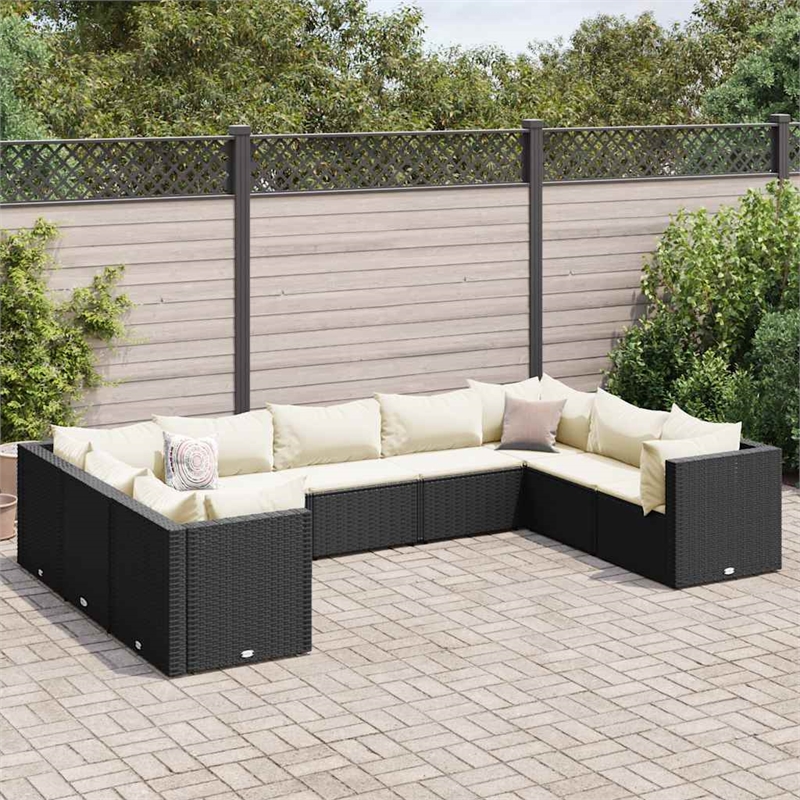 vidaXL 9 Piece Poly Rattan Lounge Set in Black/White/Cream