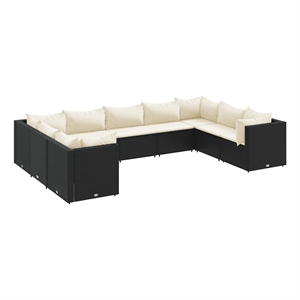 vidaXL 9 Piece Poly Rattan Lounge Set in Black/White/Cream