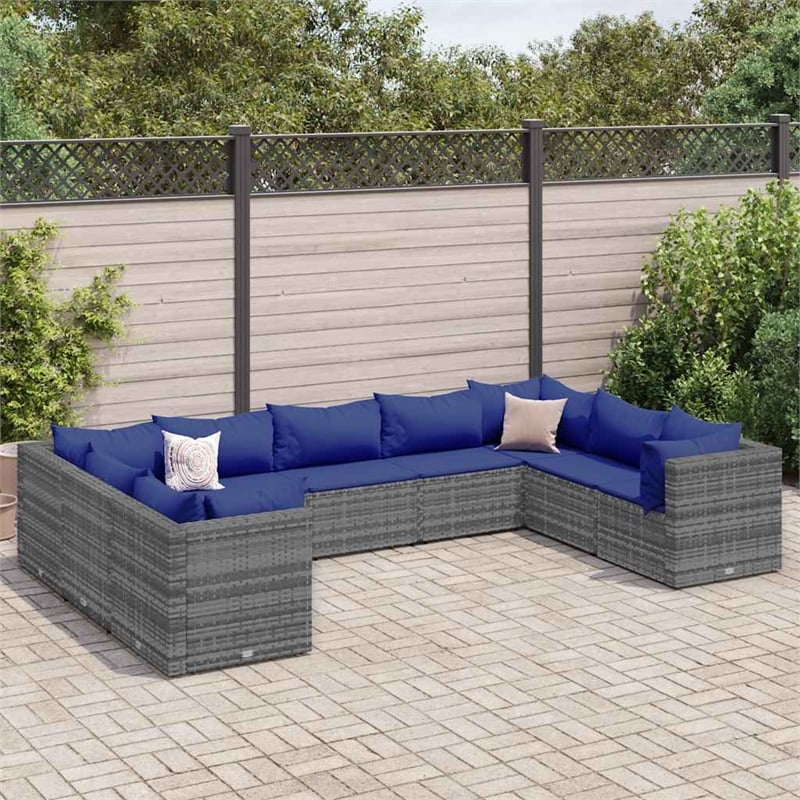 vidaXL 9 Piece Poly Rattan Lounge Set in Gray/Blue