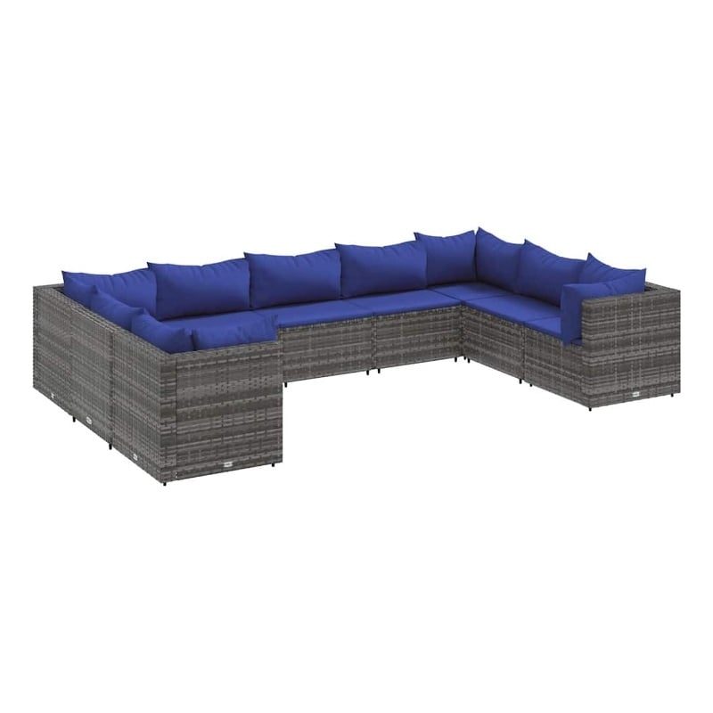 vidaXL 9 Piece Poly Rattan Lounge Set in Gray/Blue