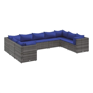 vidaXL 9 Piece Poly Rattan Lounge Set in Gray/Blue