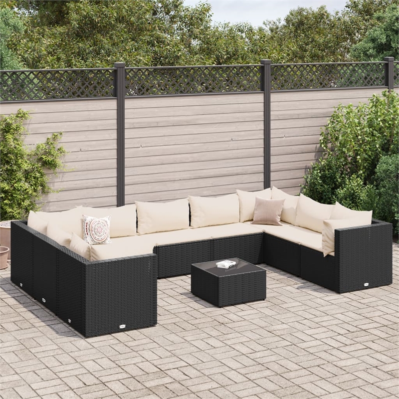 vidaXL 10 Piece Lounge Set in Black/White/Cream